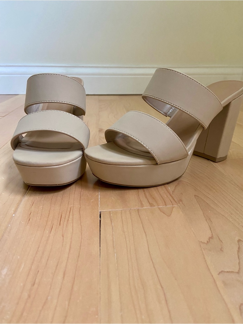Lulu's Neutral Beige Platform Block Heel Sandals